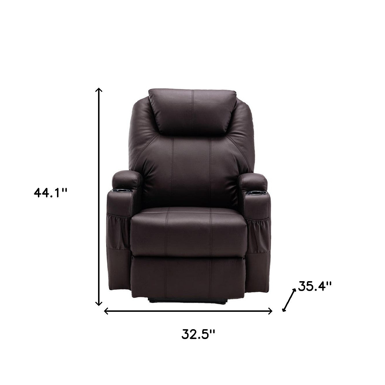 33" Brown Faux Leather Power Heated Massge Lift Assist Recliner