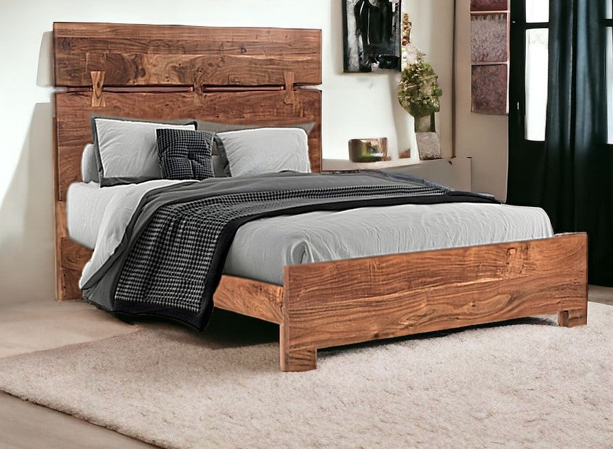 Brown Live Edge Solid Wood Queen Bed