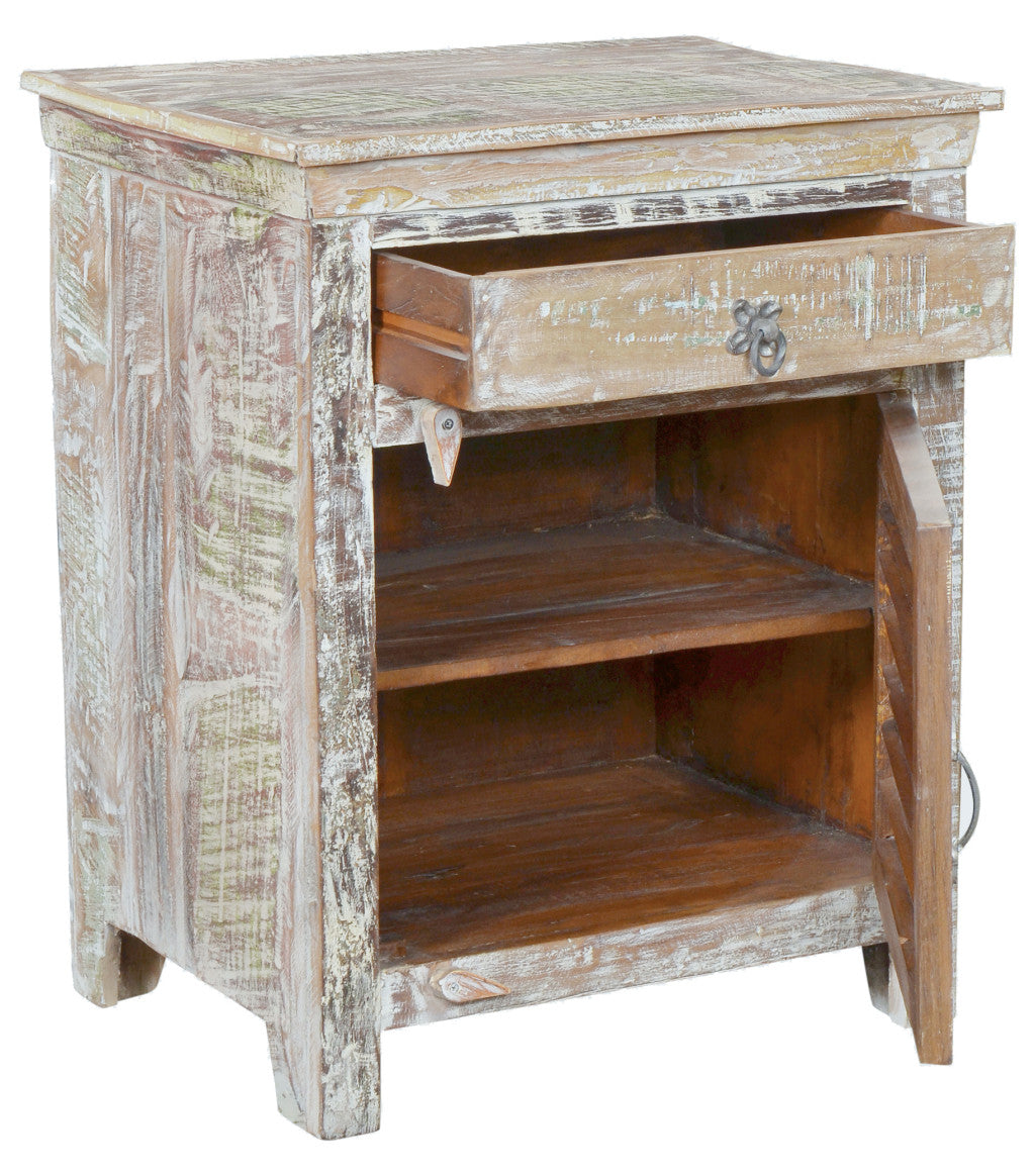 30" Distressed White One Drawer Shutter Solid Wood Nightstand