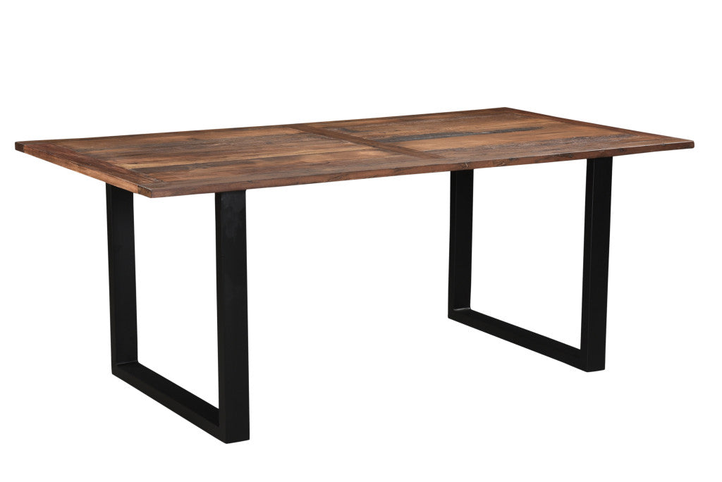 78" Dark Brown And Black Solid Wood And Metal Dining Table