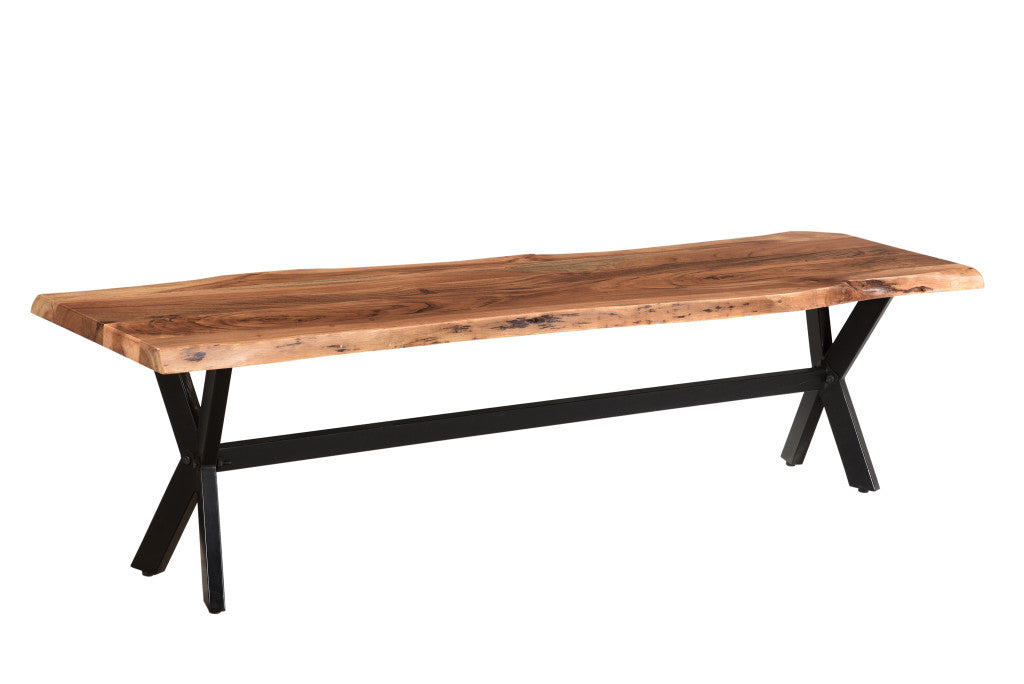 69" Brown And Black Solid Wood Dining bench