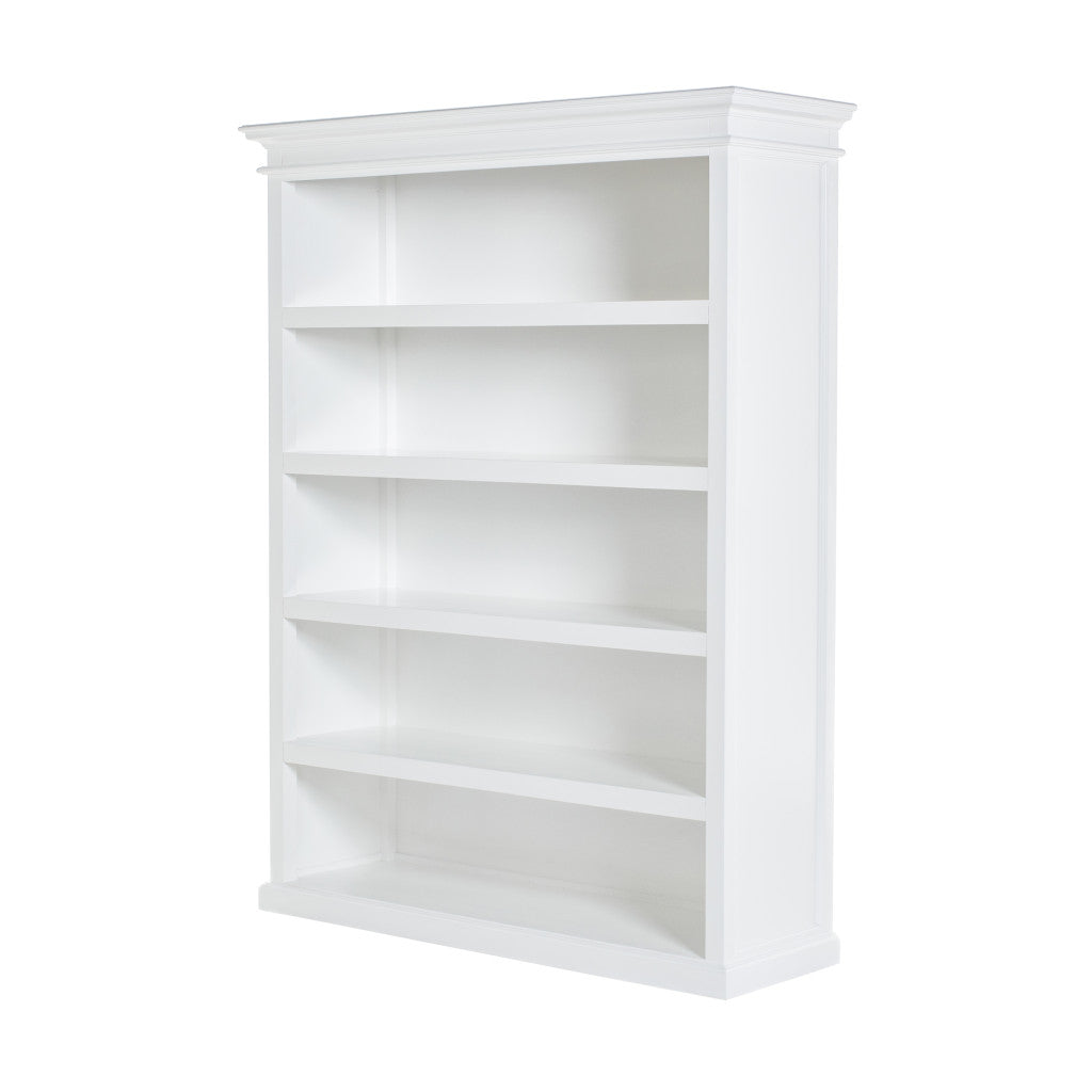 77" Antiqued White Solid Wood Five Tier Bookcase