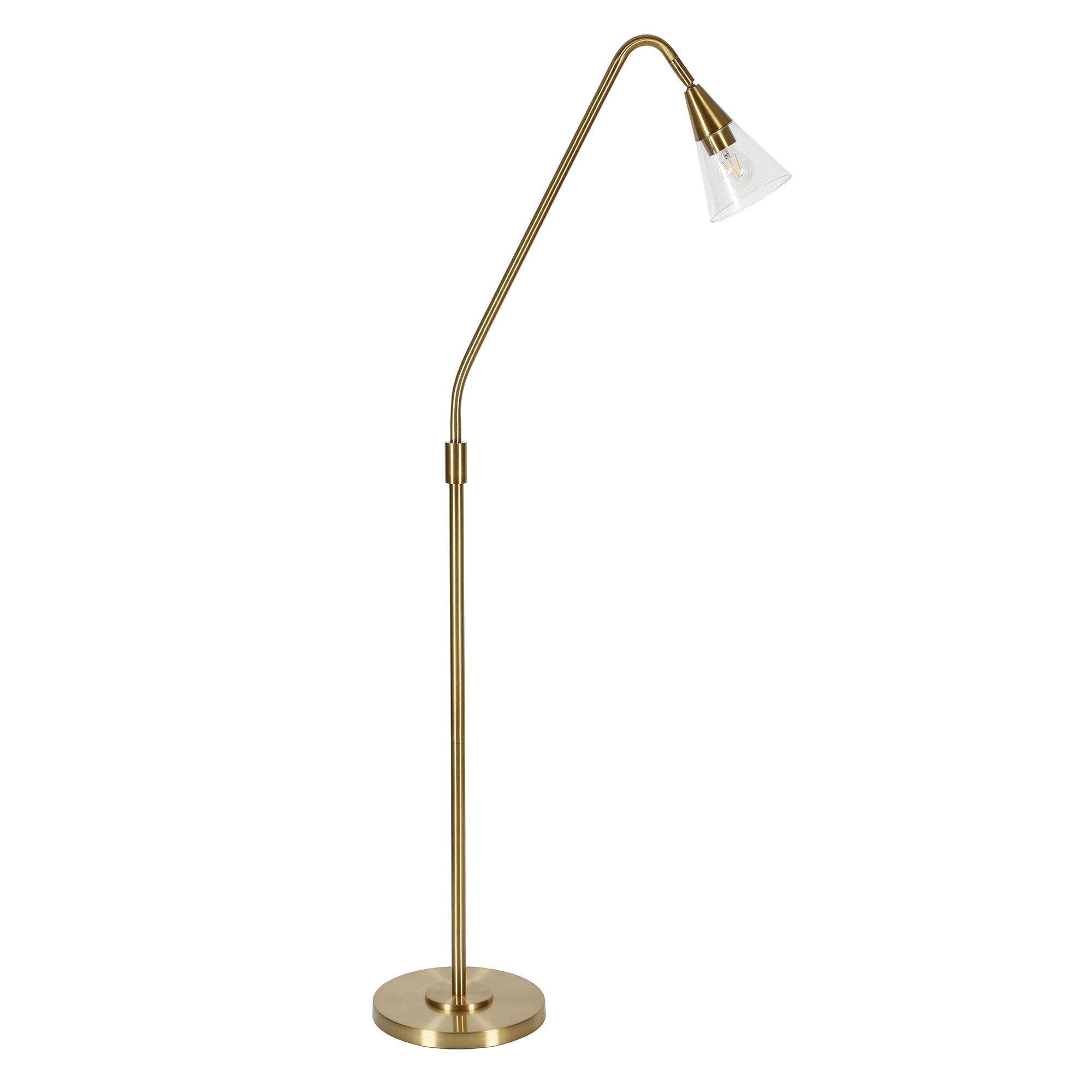 65" Brass Reading Floor Lamp With Clear Transparent Glass Dome Shade