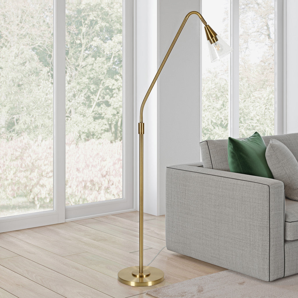 65" Brass Reading Floor Lamp With Clear Transparent Glass Dome Shade