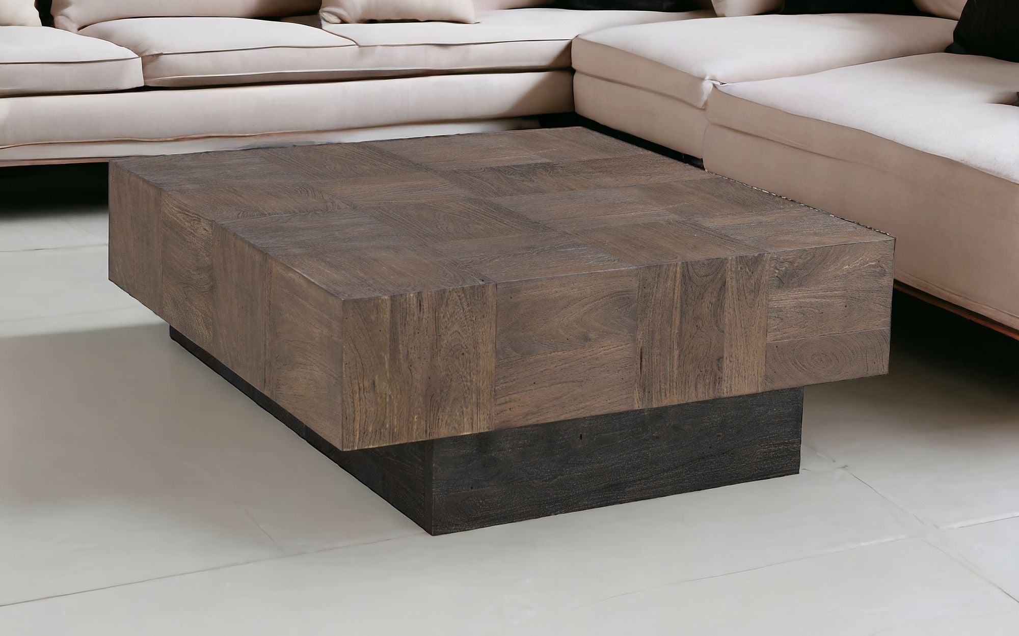 40" Dark Brown And Black Solid Wood Square Coffee Table