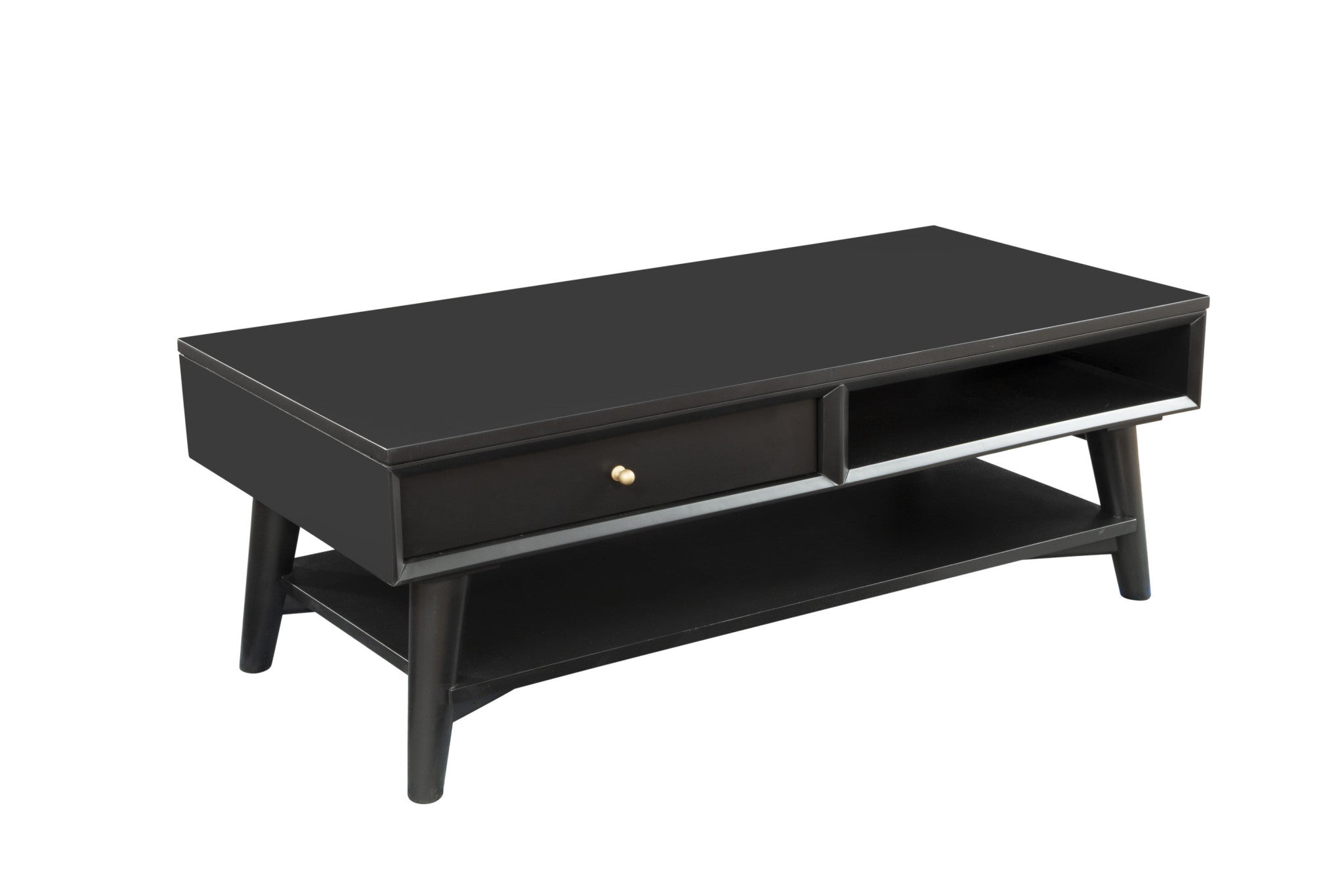 48" Black Solid And Manufactured Wood Coffee Table With Drawer