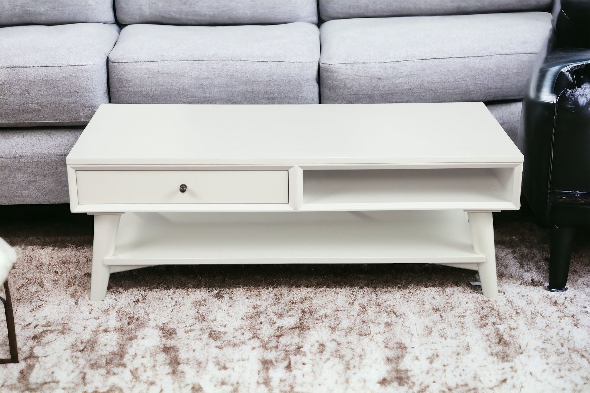 48" White Solid And Manufactured Wood Coffee Table With Drawer