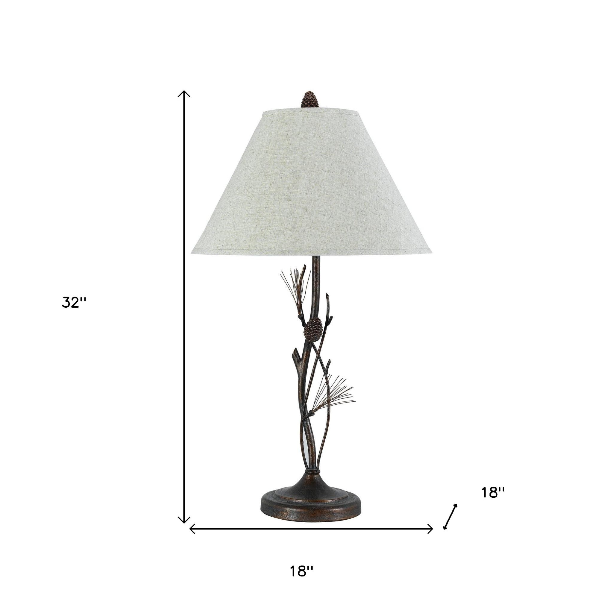 32" Rust Metal Table Lamp With Gray Empire Shade