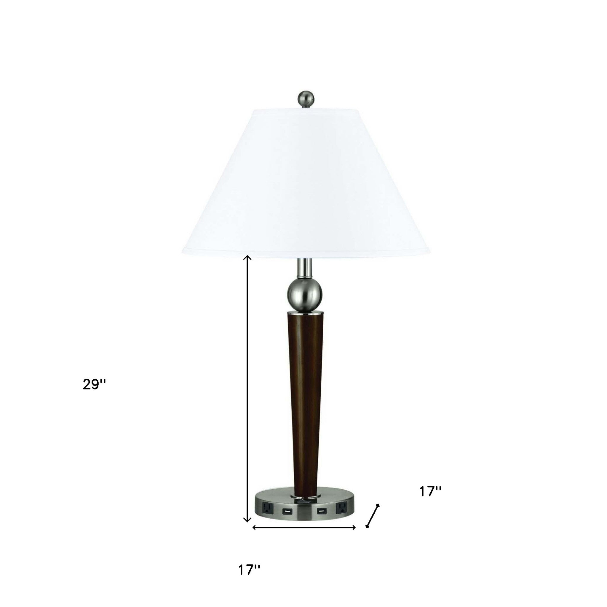 29" Nickel Metal Usb Table Lamp With White Empire Shade