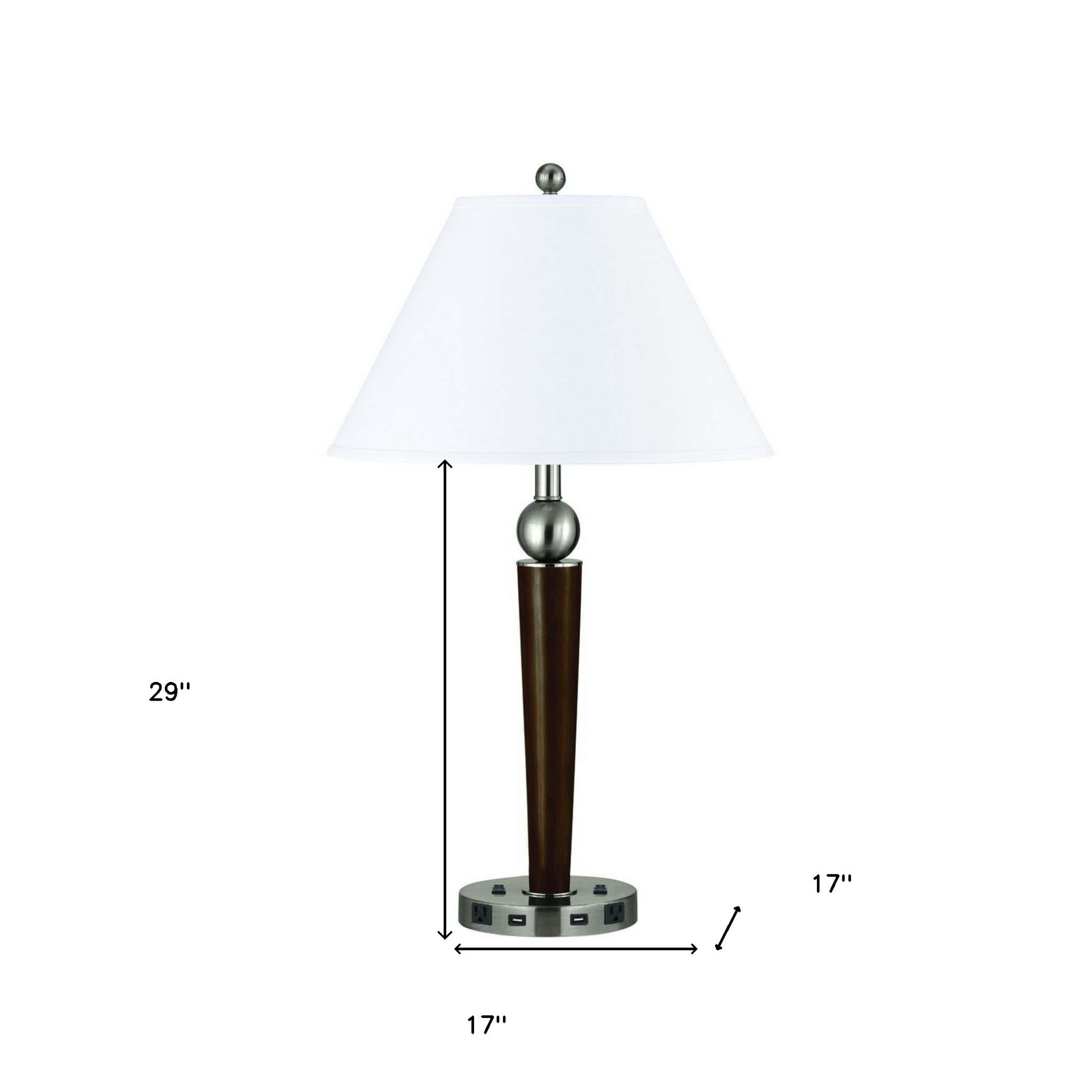 29" Nickel Metal Two Light Usb Table Lamp With White Empire Shade