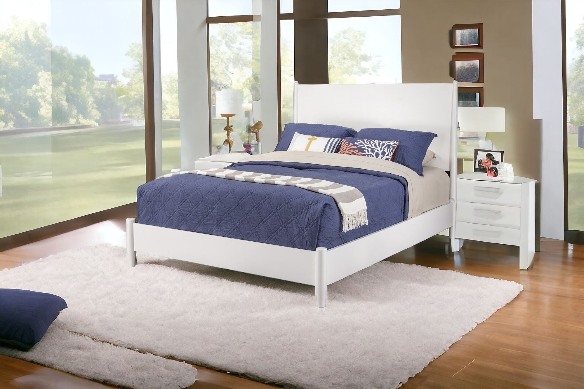 White Solid and Manufactured Wood California King Bed