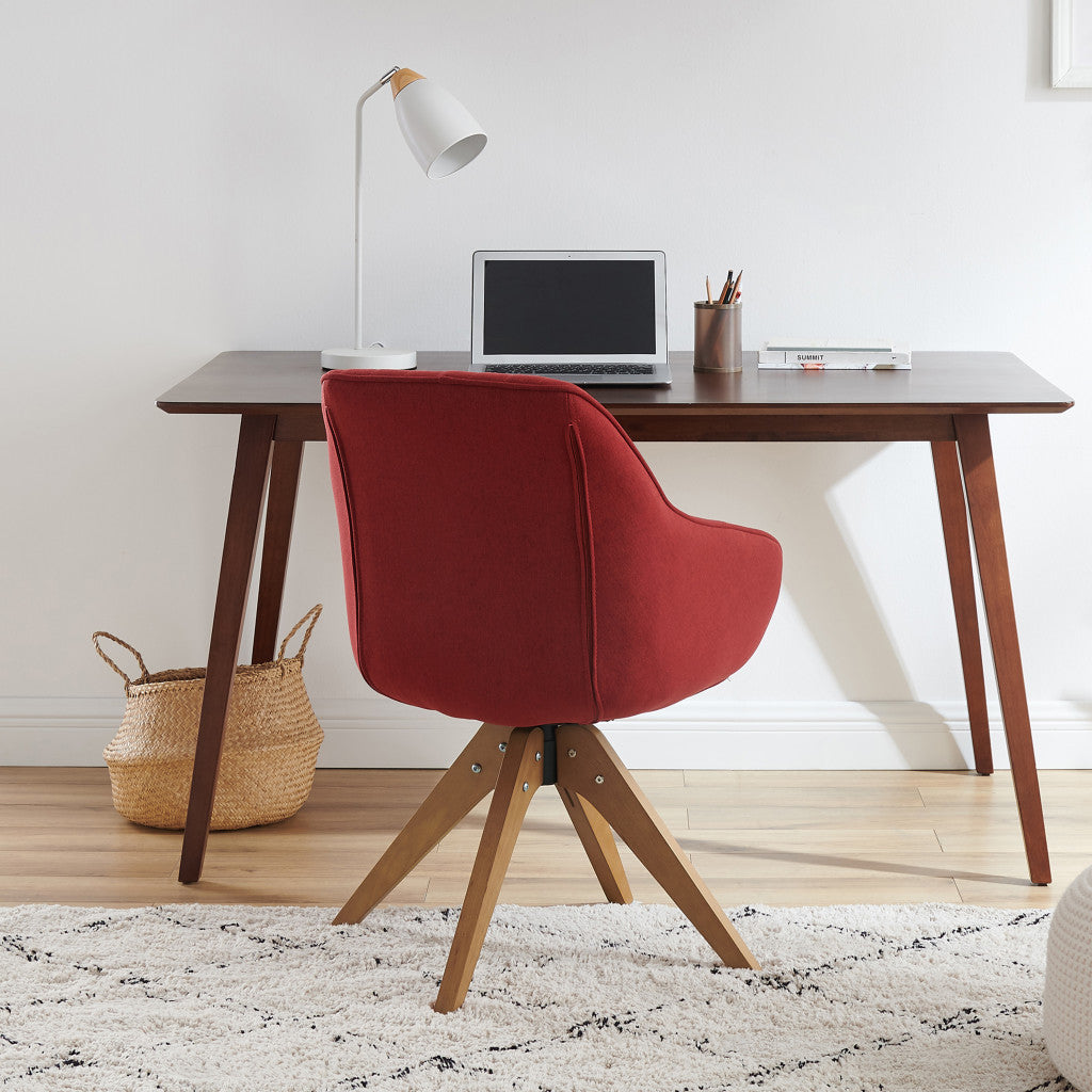 23" Red Fabric And Natural Swivel Arm Chair