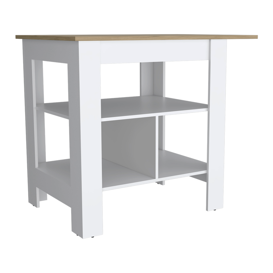 White And Natural 41" Kitchen Island Set With Storage