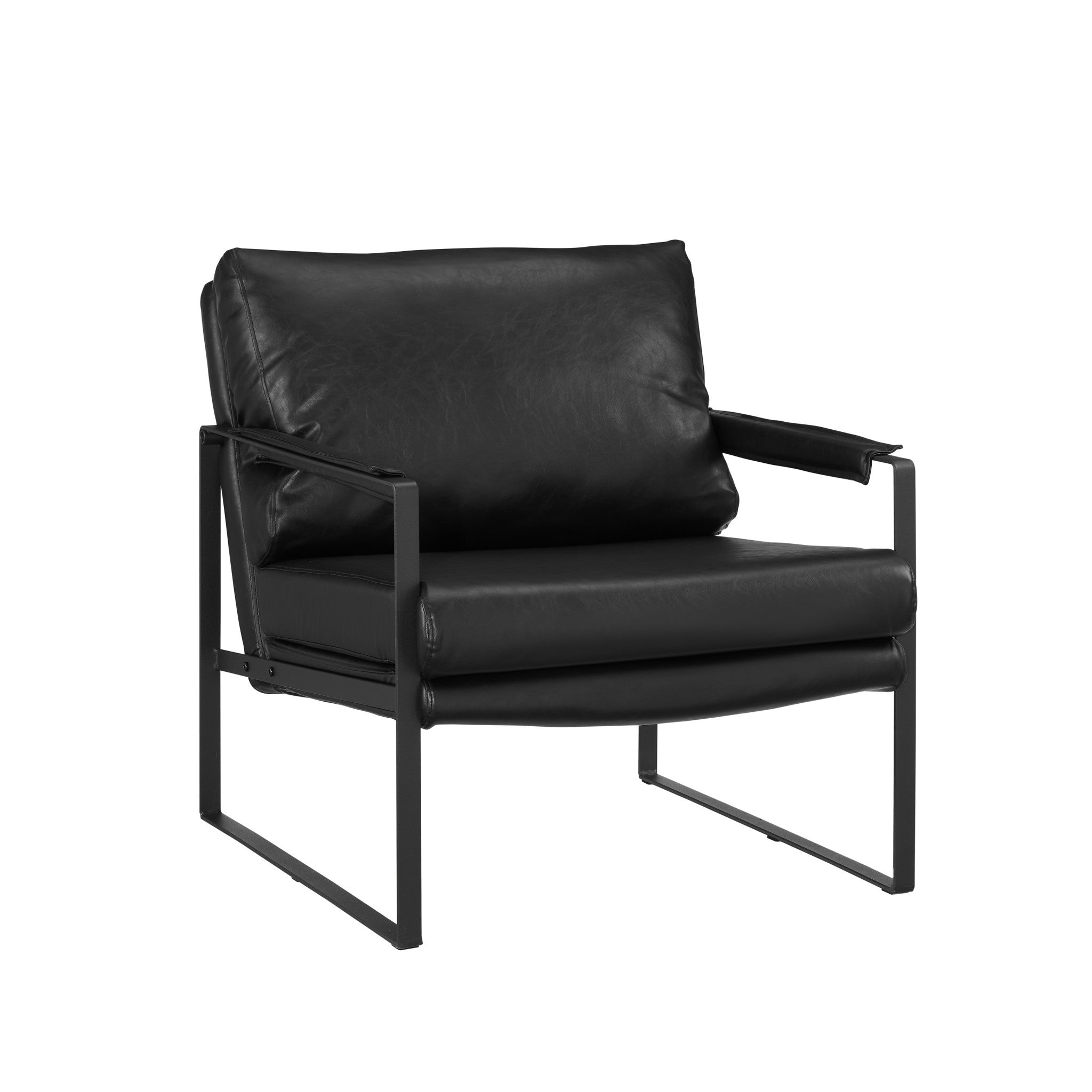 27" Black Faux Leather and Metal Arm Chair