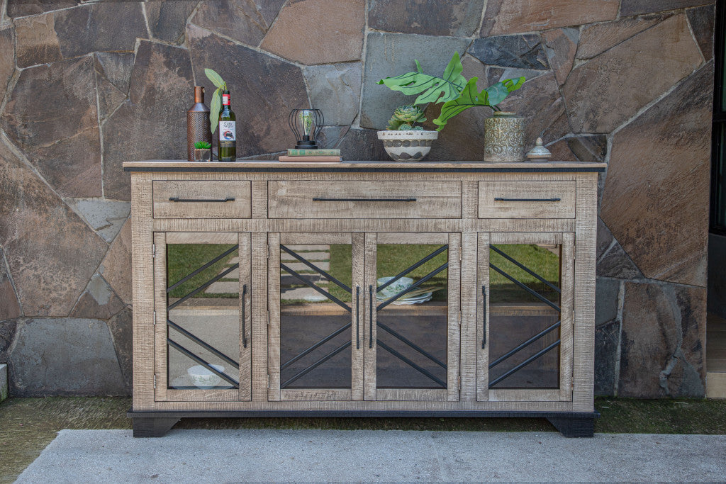 72" Brown Solid and Manufactured Wood Distressed Credenza