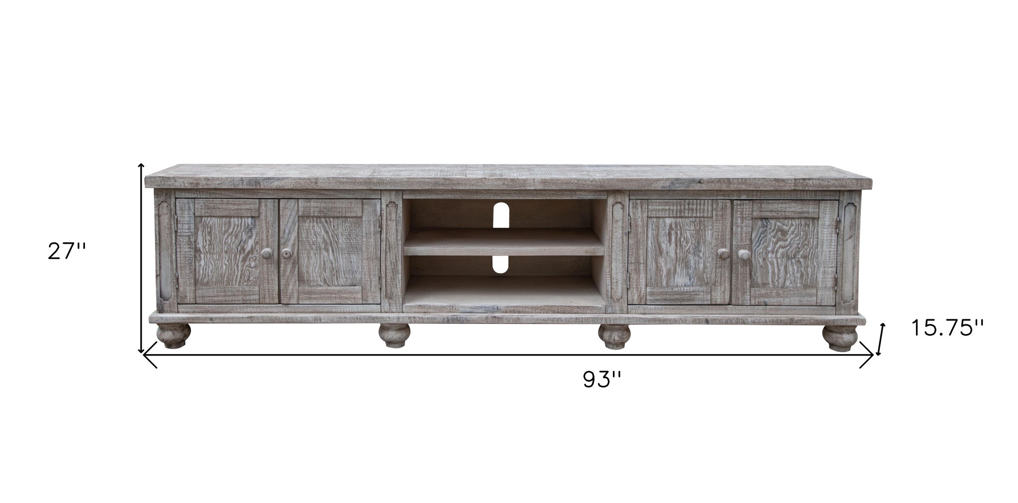 93" Desert Sand Solid Wood Cabinet Enclosed Storage Distressed TV Stand