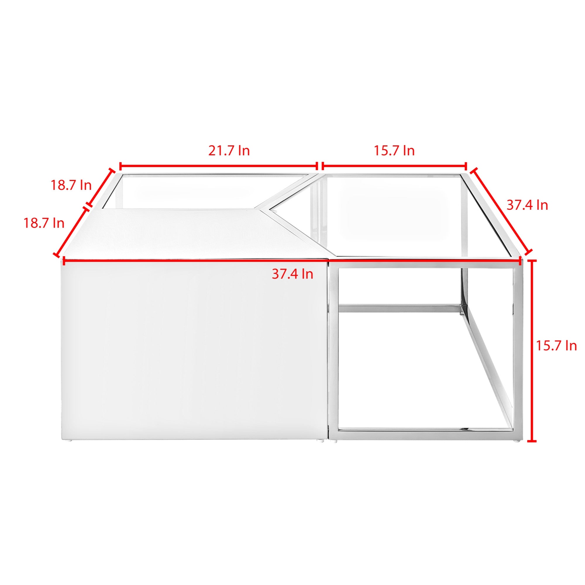 Set of Three 37" Clear And Gold Glass And Stainless Steel Mirrored Bunching Coffee Tables