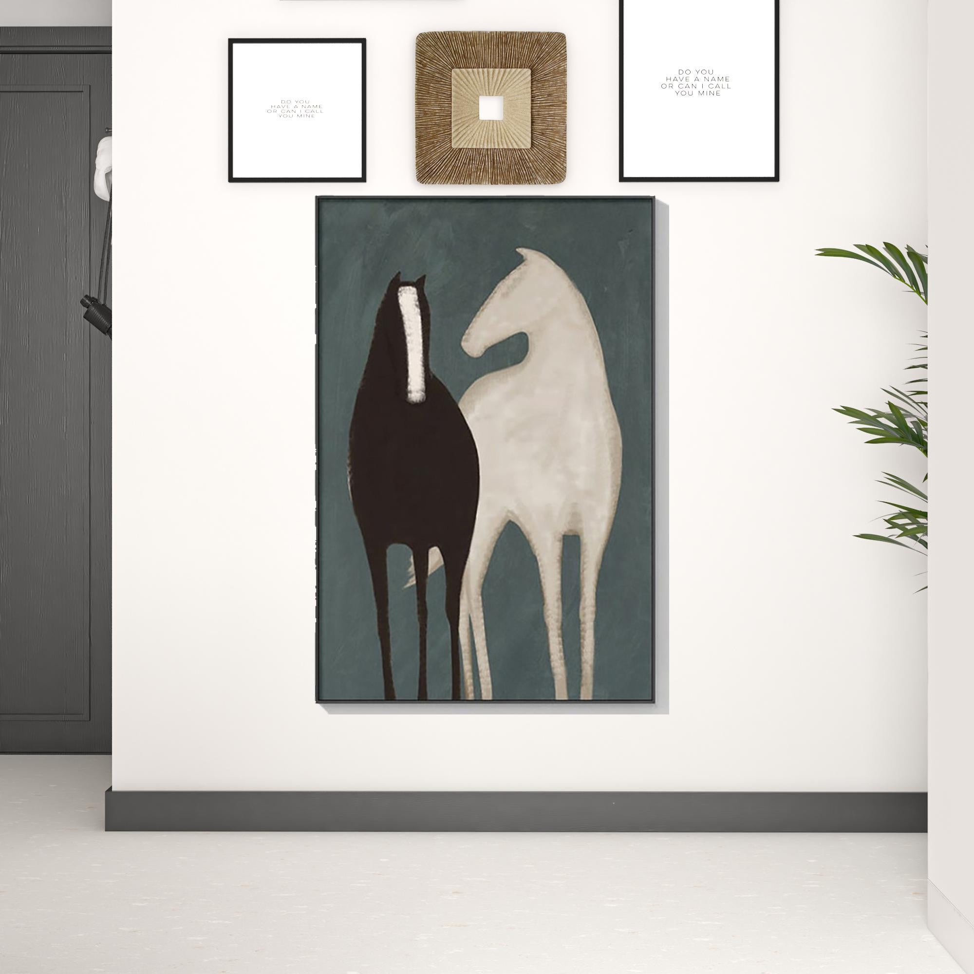 Black and White Fabric Horse Wall Decor