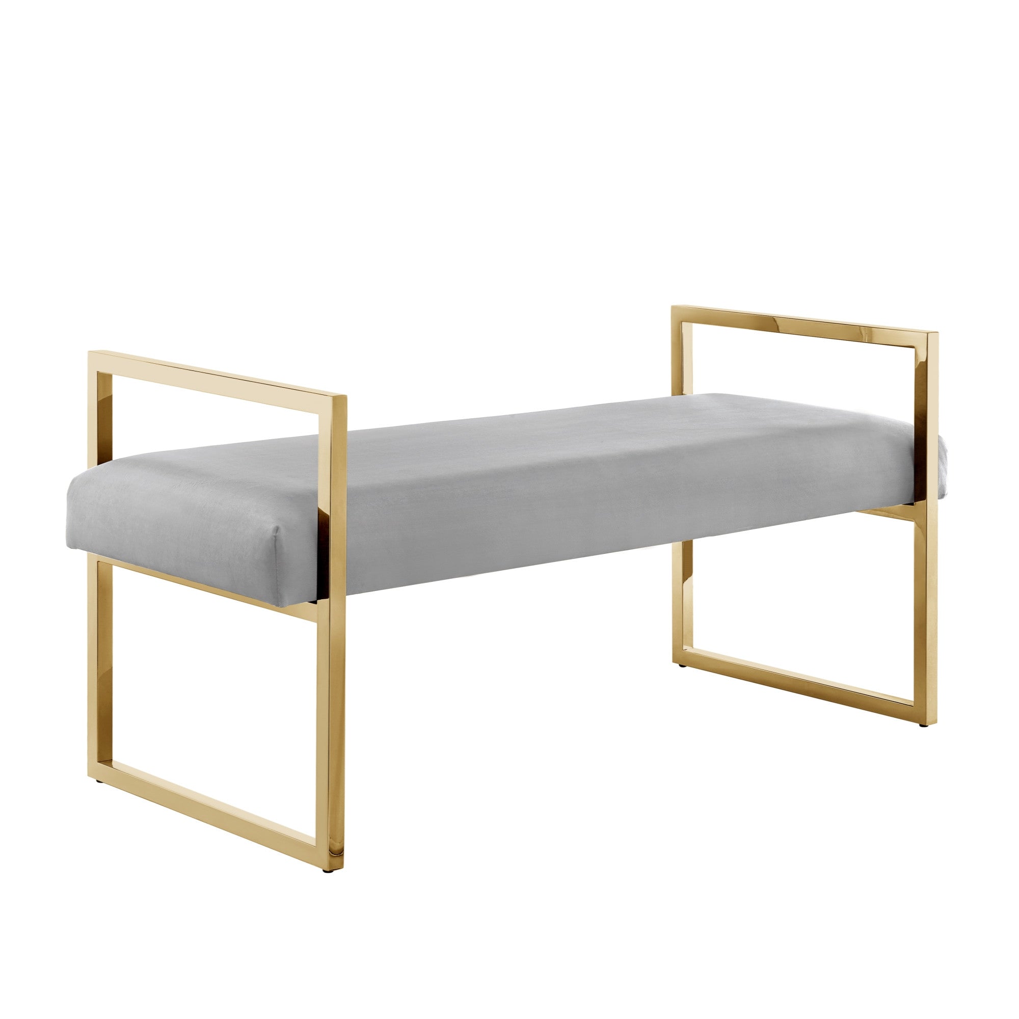 48" Gray and Gold Faux Leather Upholstered Bench