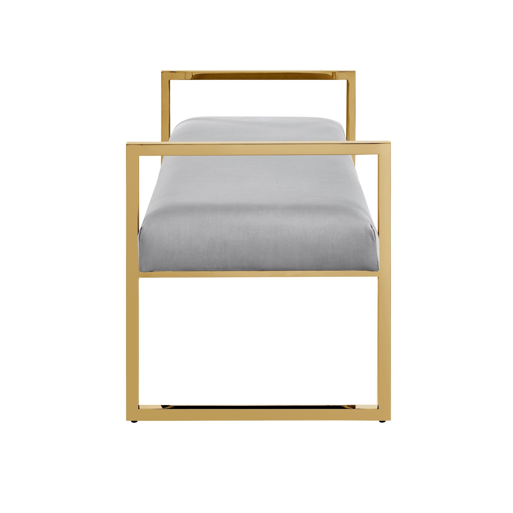 48" Gray and Gold Faux Leather Upholstered Bench