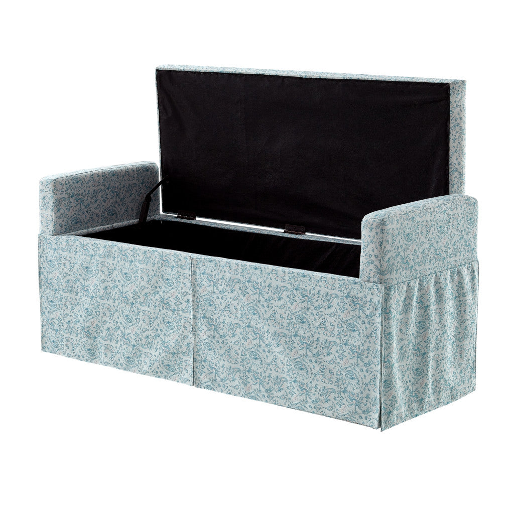 50" Blue Upholstered Linen Bench with Flip top, Shoe Storage