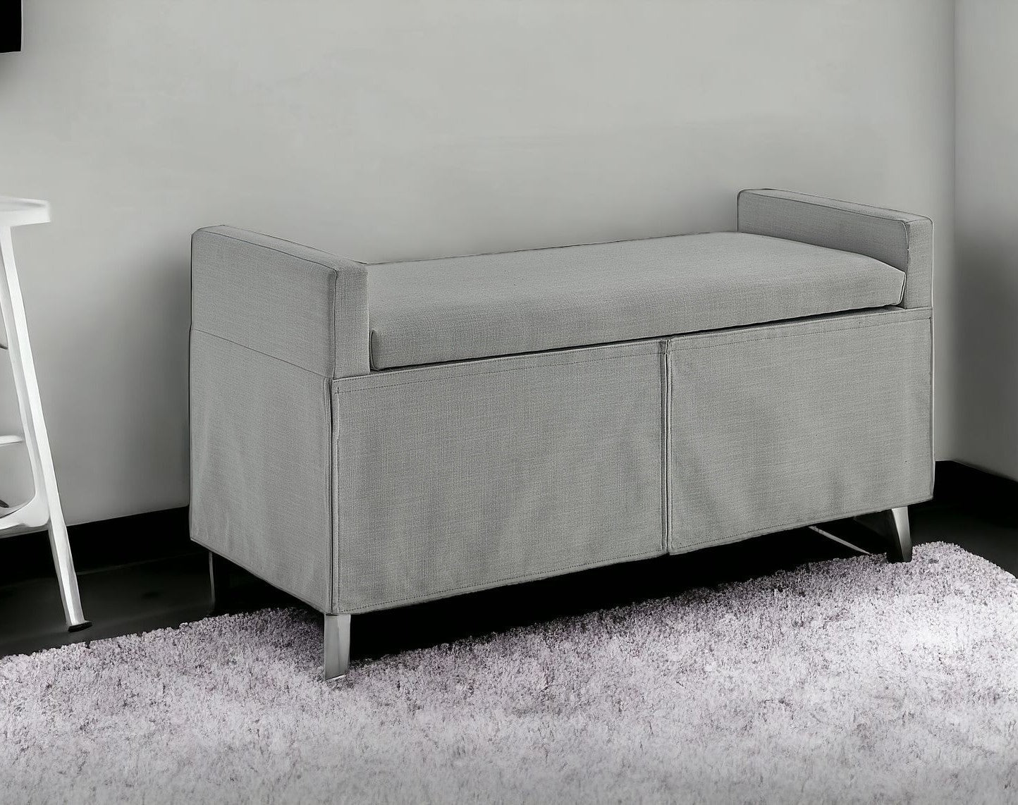 50" Blue Upholstered Linen Bench with Flip top
