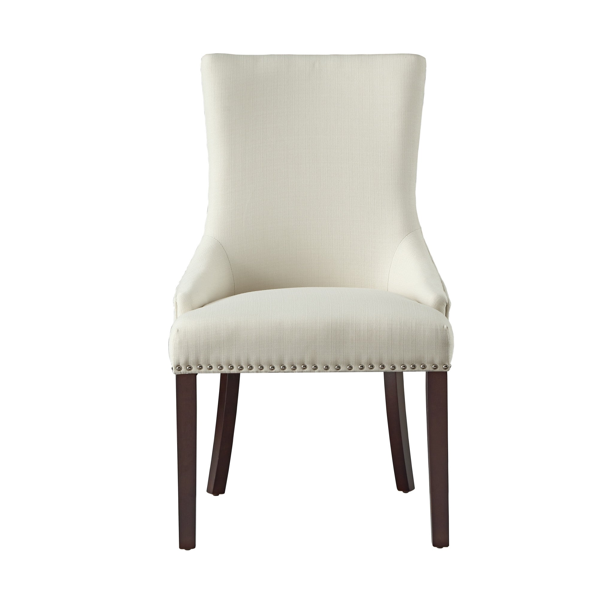Set of Two Tufted Cream and Espresso Upholstered Linen Dining Side Chairs