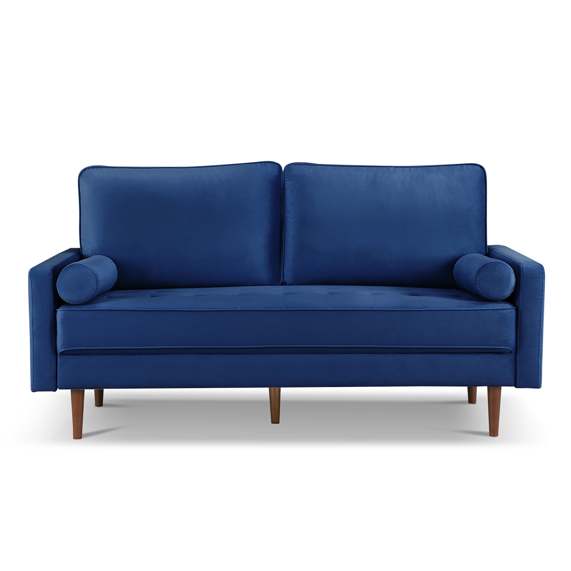 69" Blue Velvet and Dark Brown Sofa and Toss Pillows
