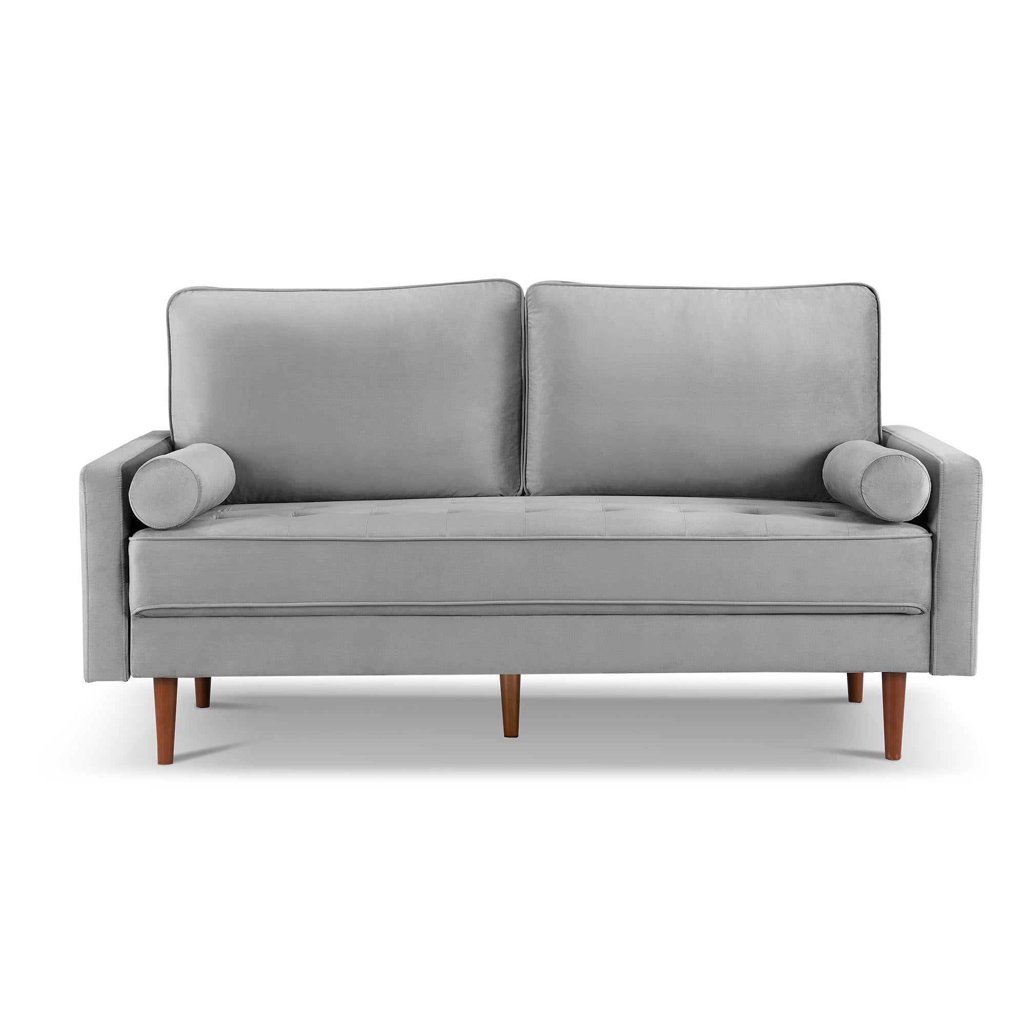 69" Gray Velvet and Dark Brown Sofa and Toss Pillows