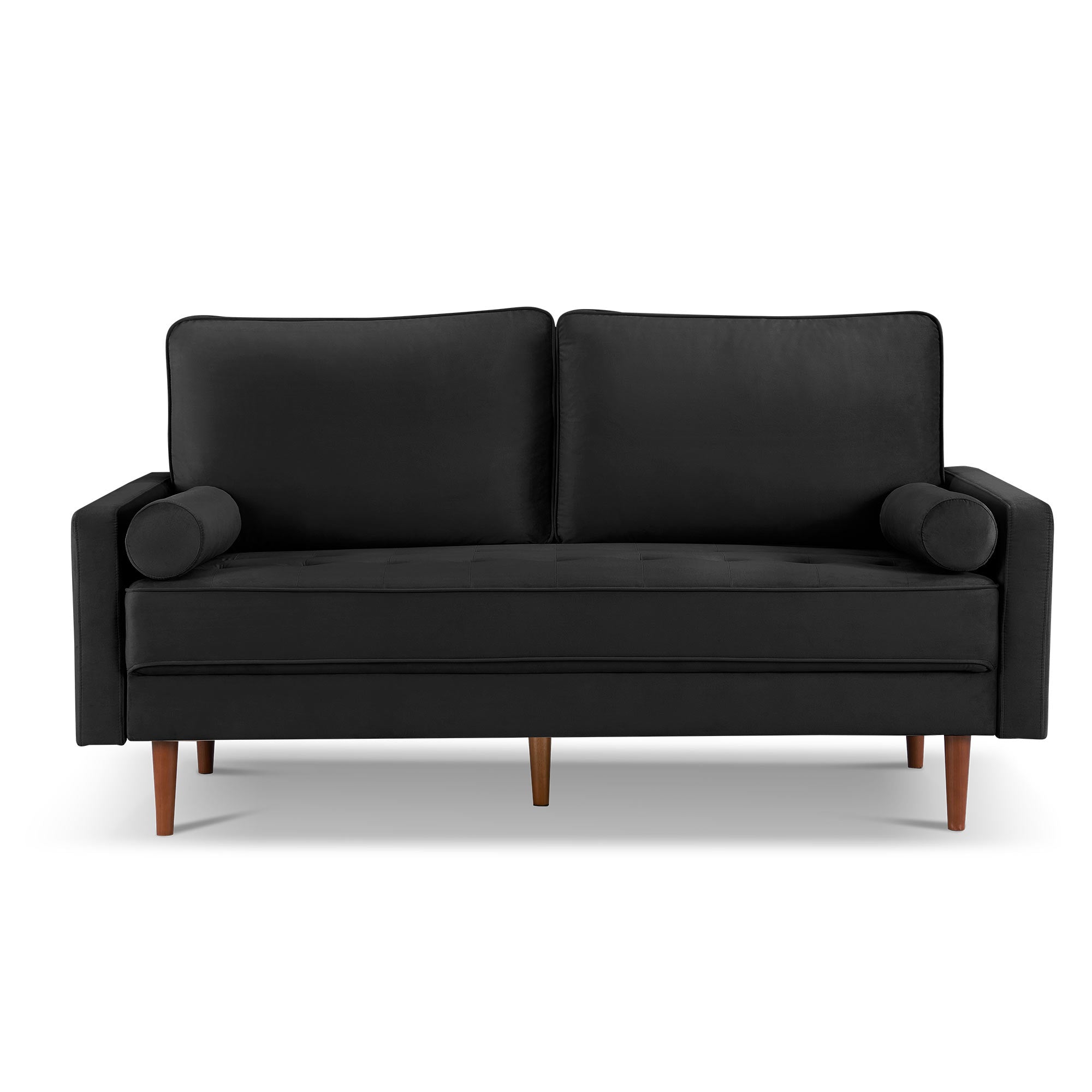 69" Black Velvet and Dark Brown Sofa and Toss Pillows