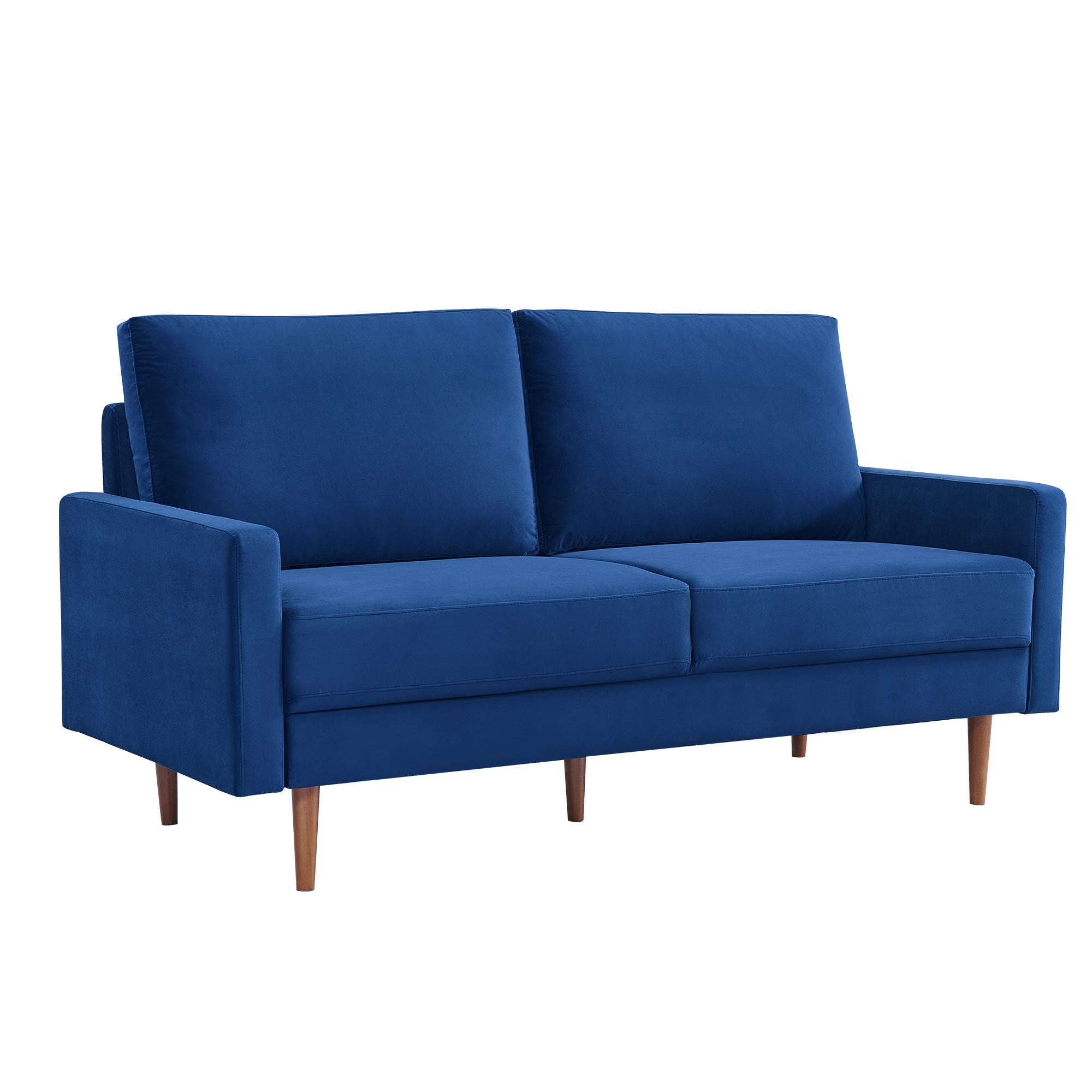 69" Blue Velvet and Dark Brown Sofa