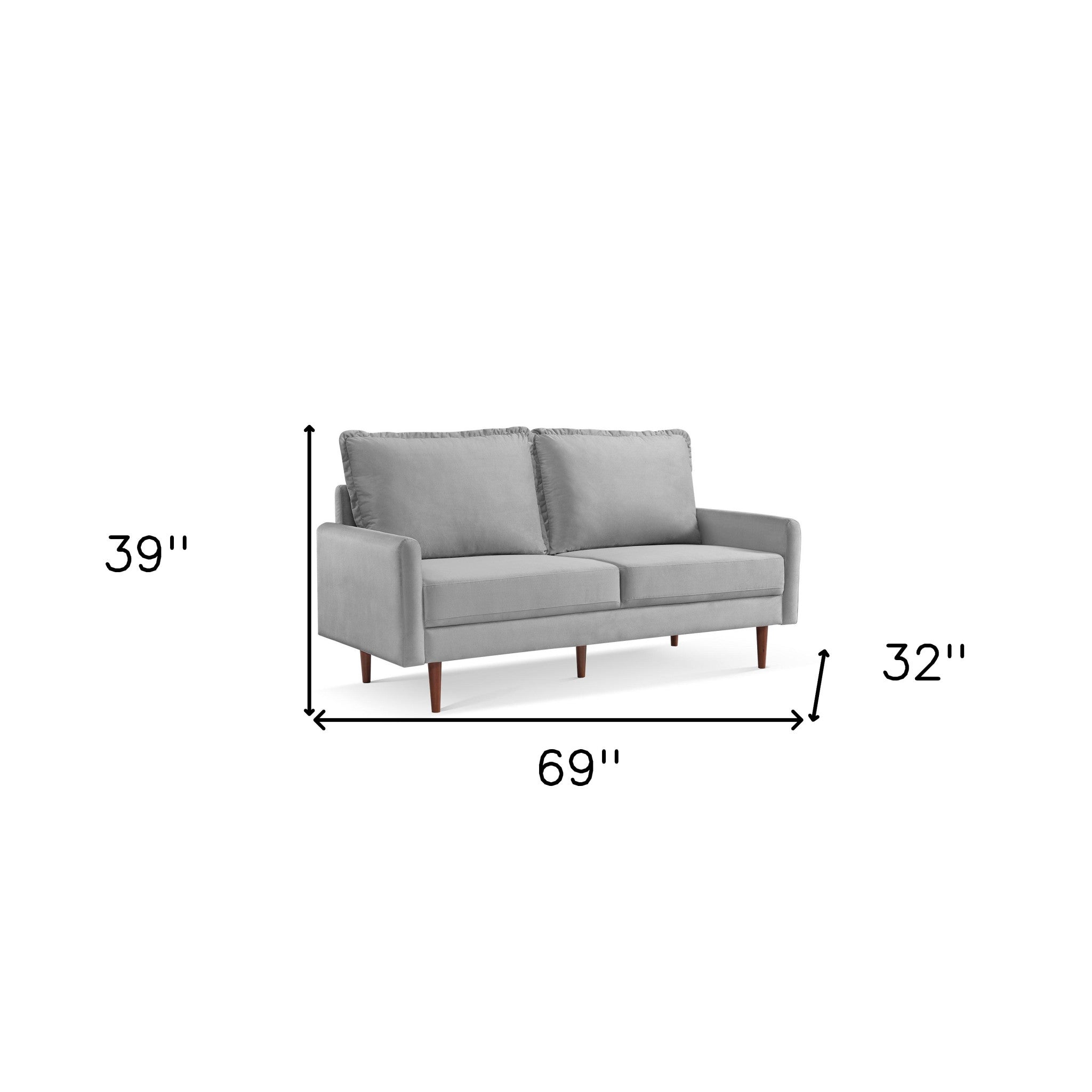 69" Gray Velvet and Dark Brown Sofa