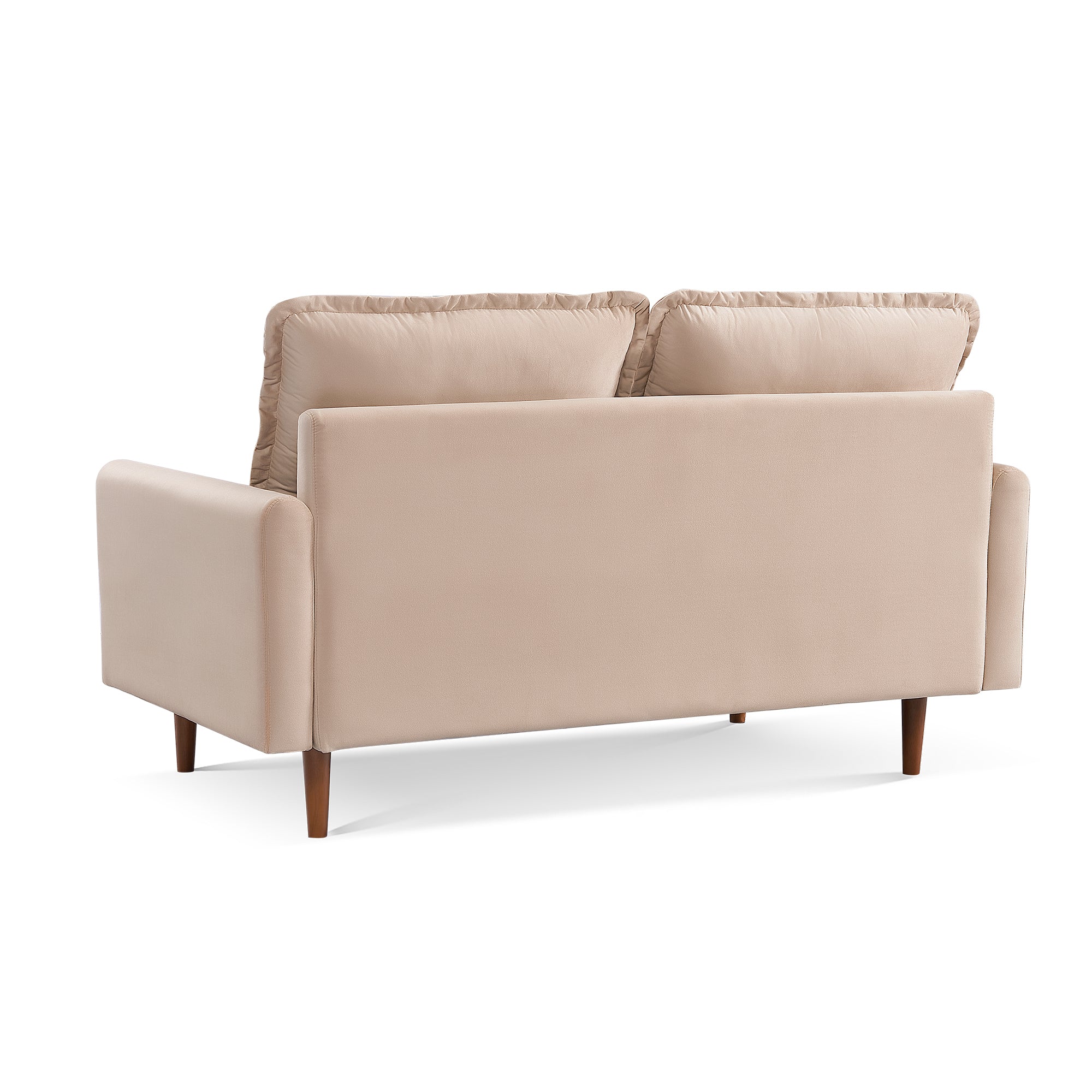 69" Beige Velvet and Dark Brown Sofa