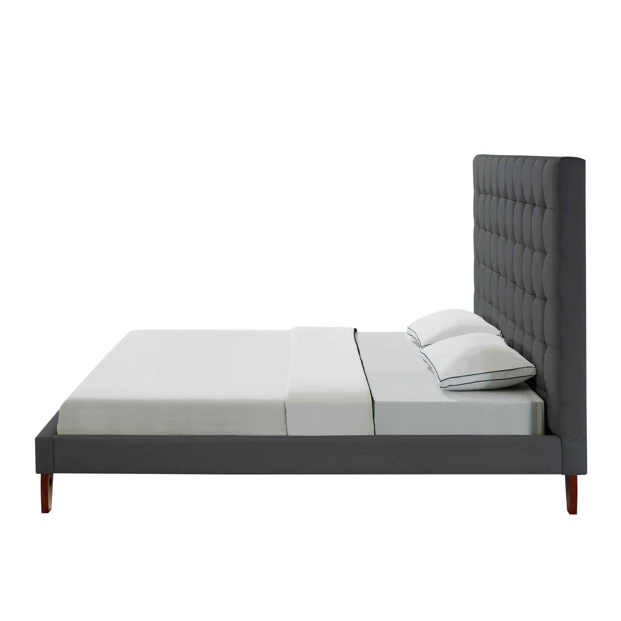 Gray Solid Wood King Tufted Upholstered Velvet Bed