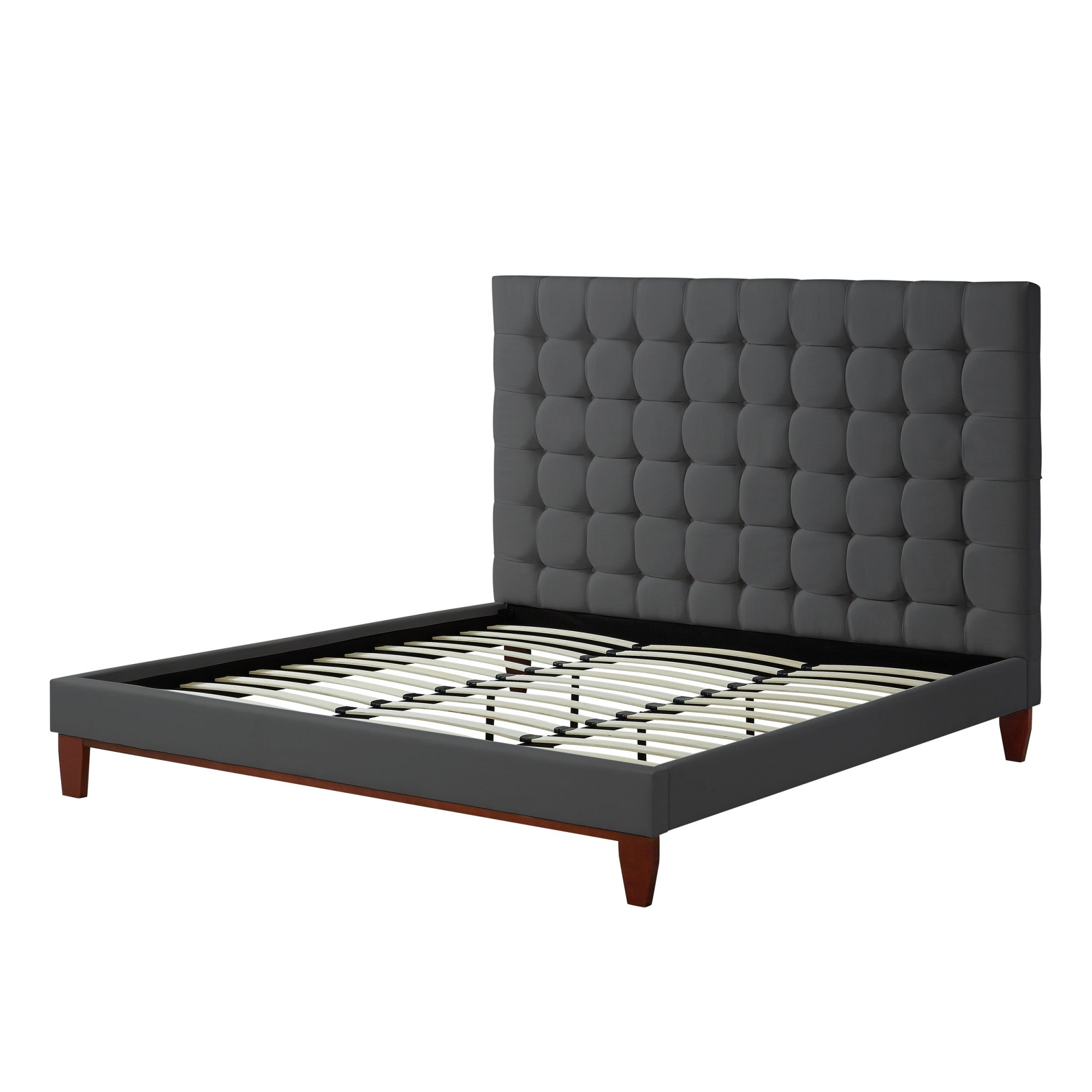 Gray Solid Wood King Tufted Upholstered Velvet Bed