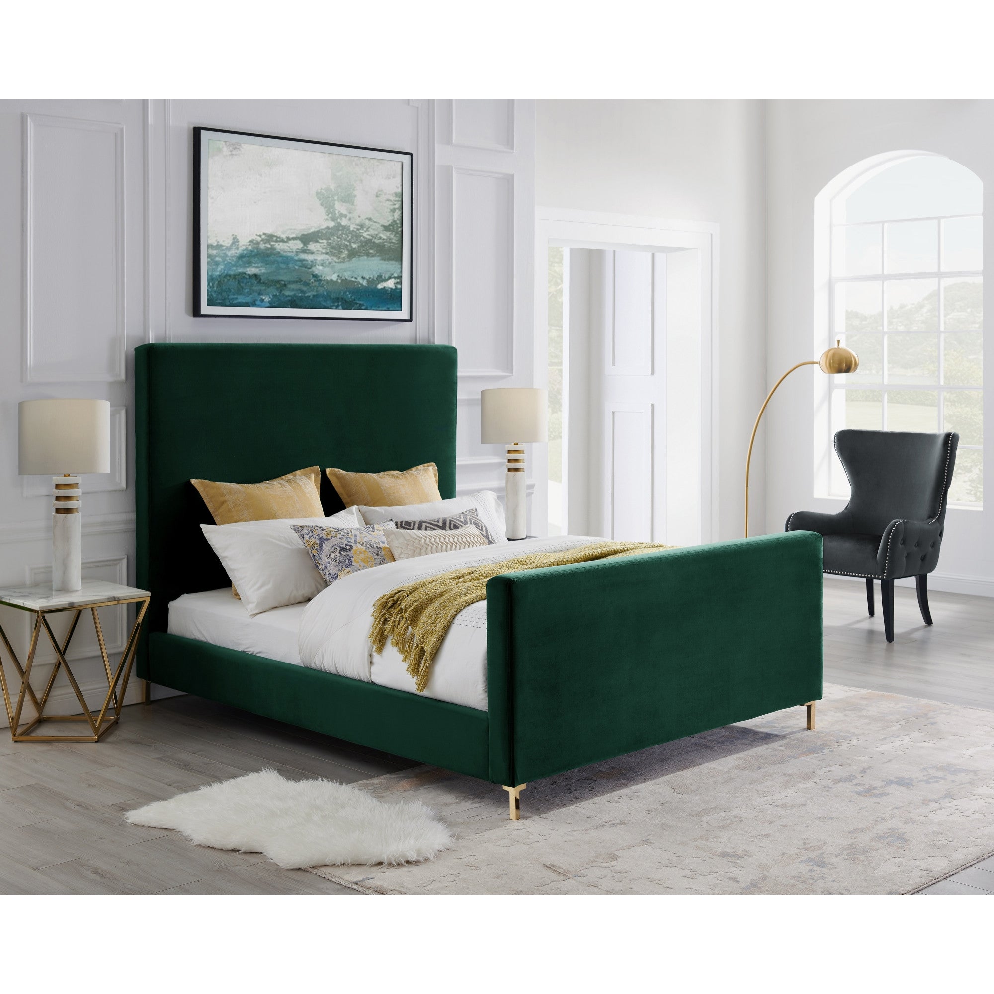 Hunter Green Solid Wood King Upholstered Velvet Bed