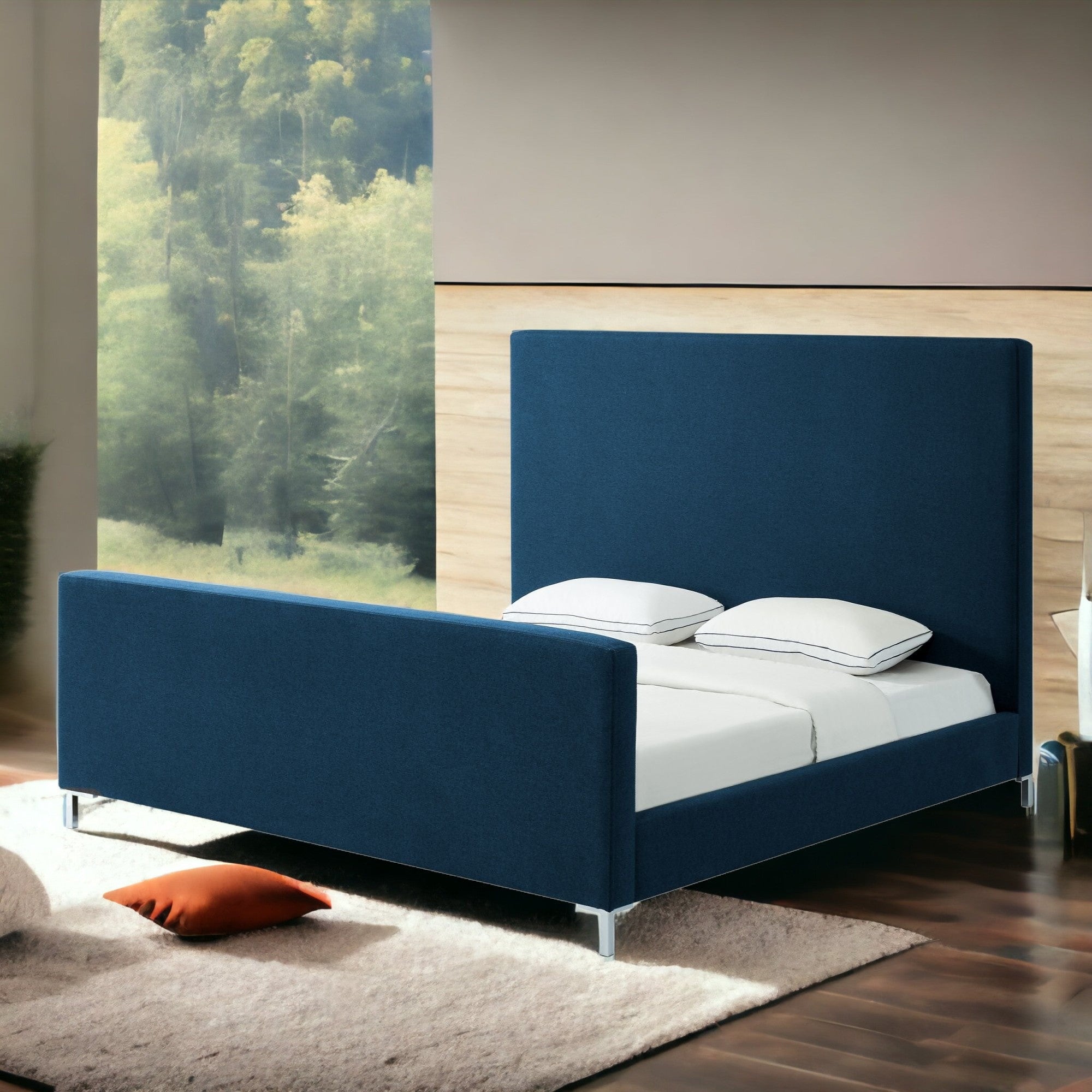 Hunter Green Solid Wood King Upholstered Velvet Bed