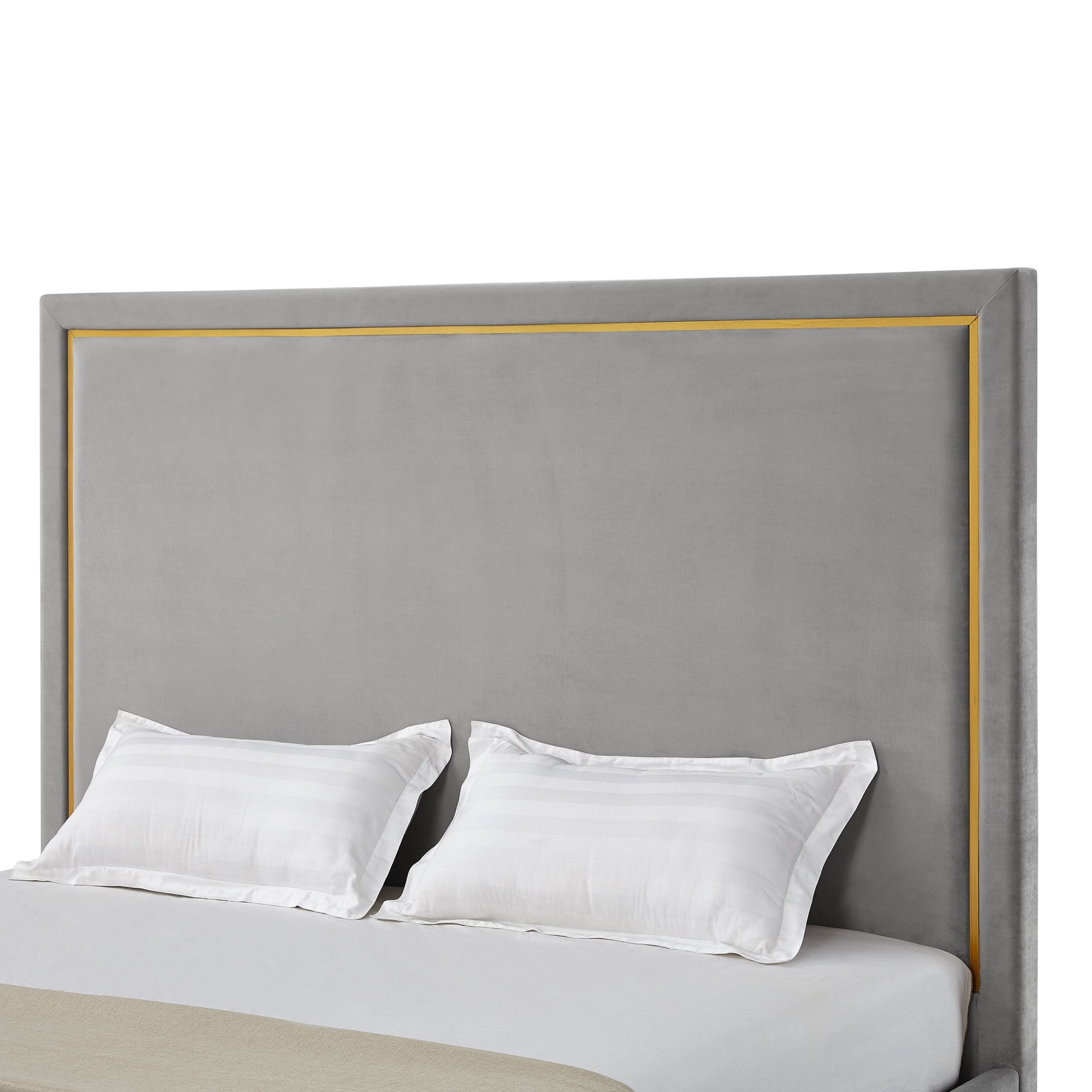 Beige Solid Wood King Upholstered Velvet Bed