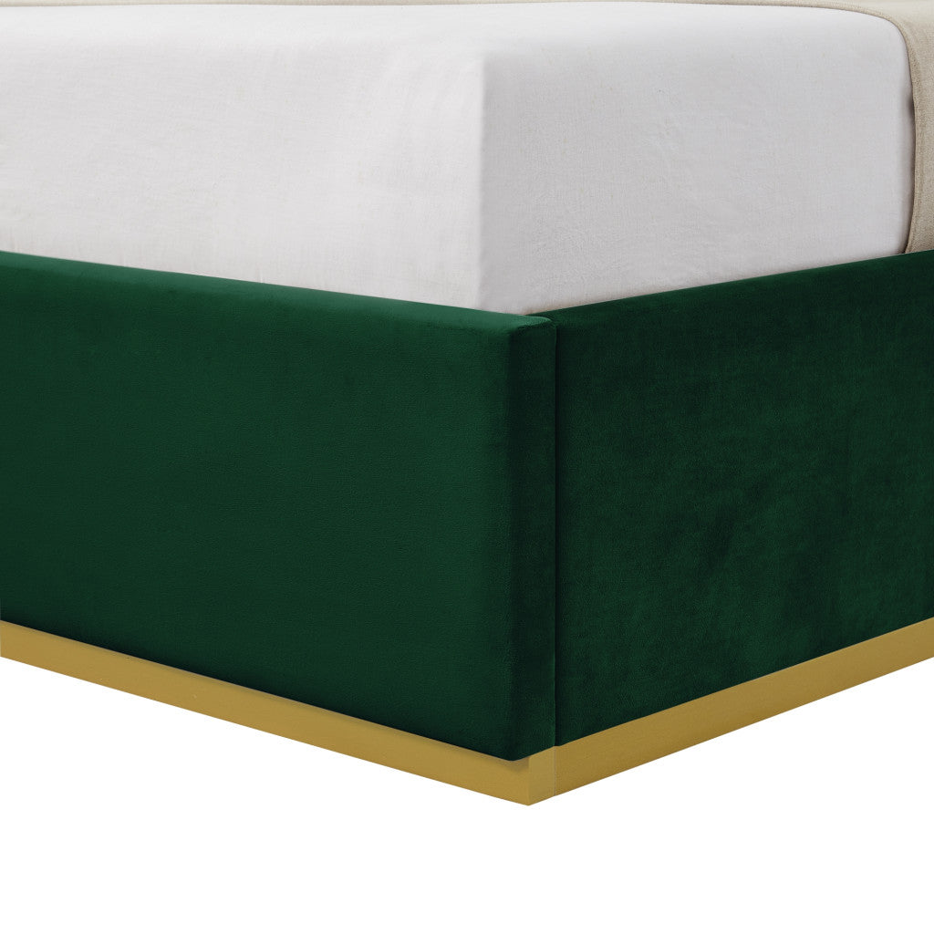 Beige Solid Wood King Upholstered Velvet Bed