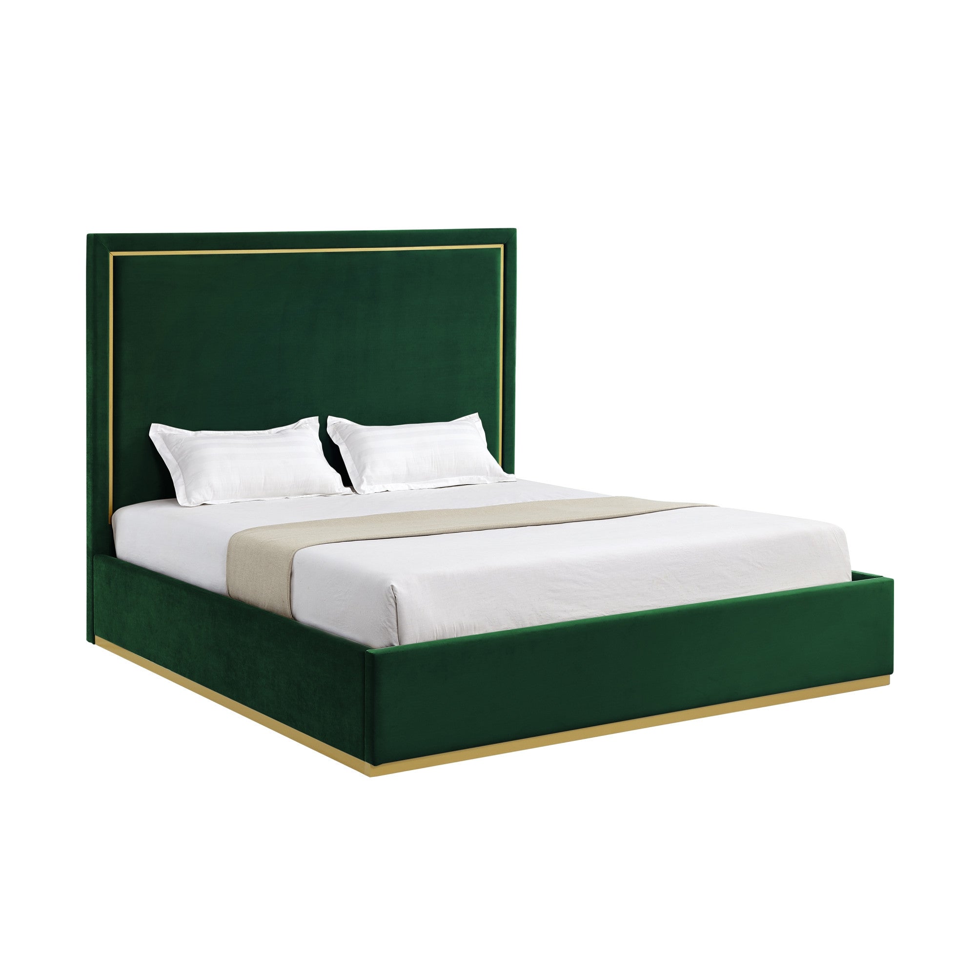 Beige Solid Wood King Upholstered Velvet Bed