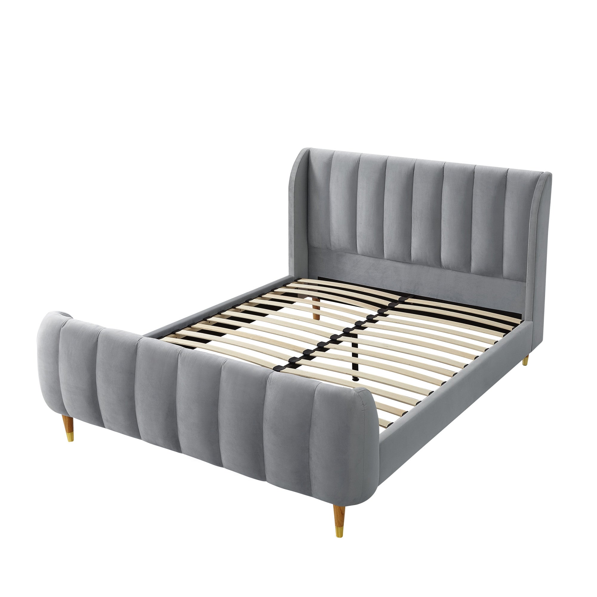 Black Solid Wood King Tufted Upholstered Velvet Bed