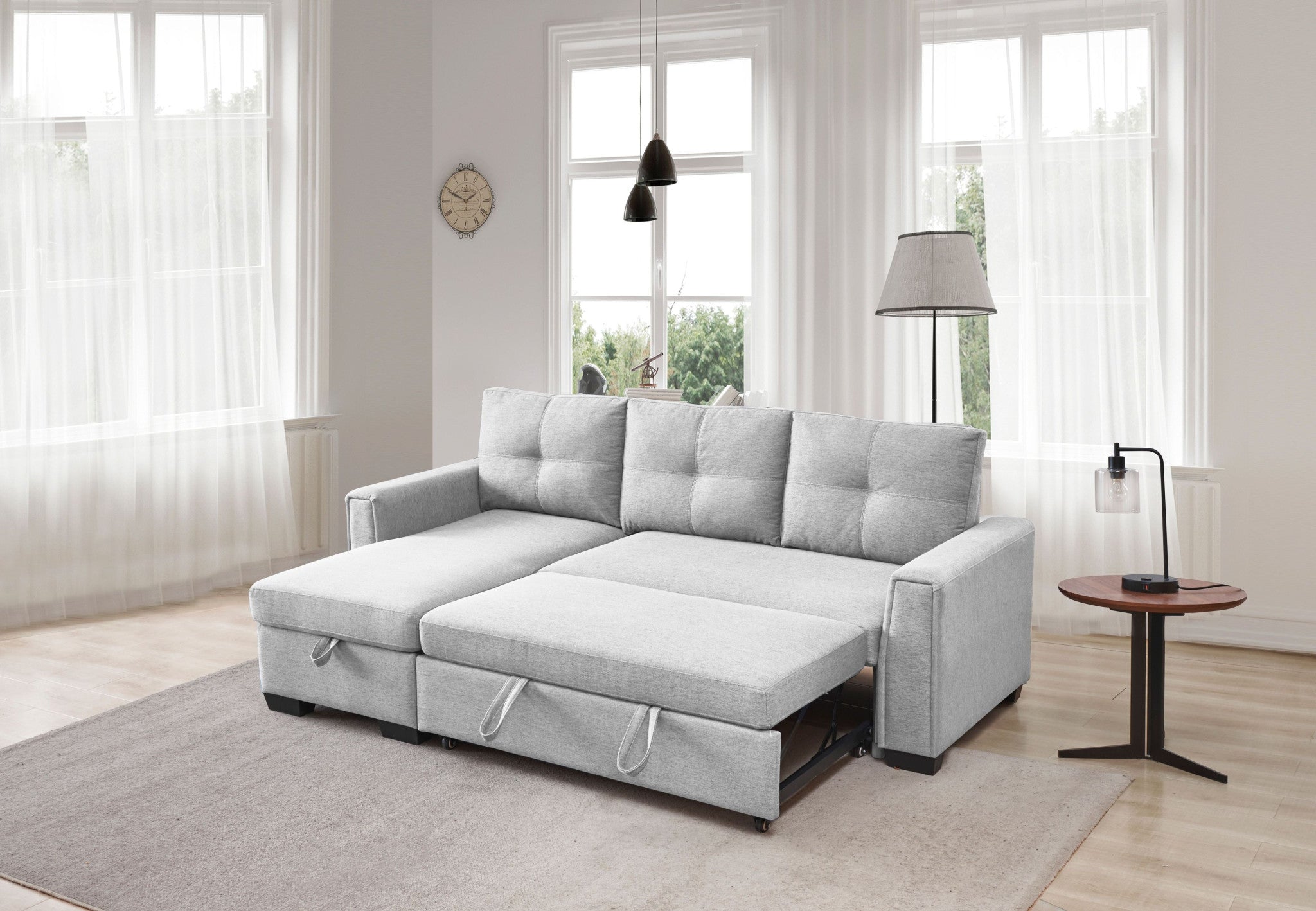 92" Light Gray Polyester Blend Convertible Futon Sleeper Sofa With Black Legs