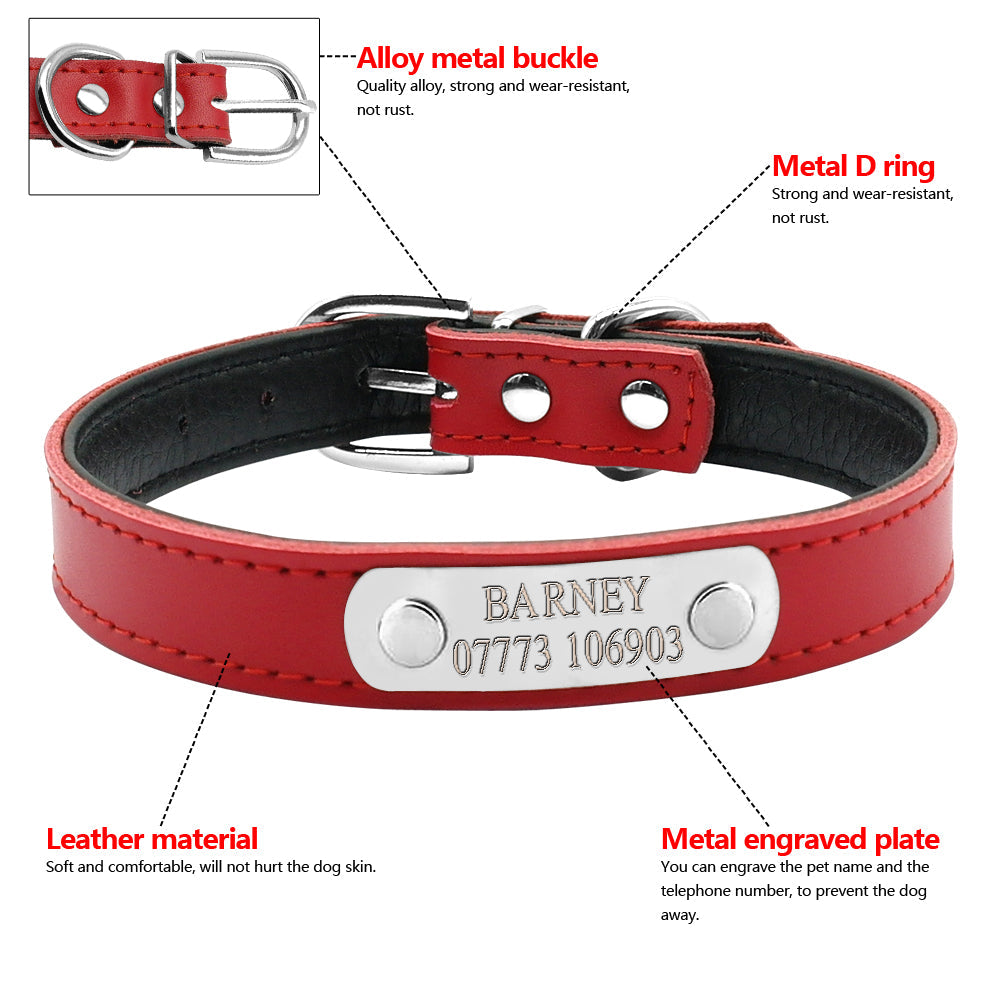 Leather Dog Collars With Name Custom ID Tag 99FAB